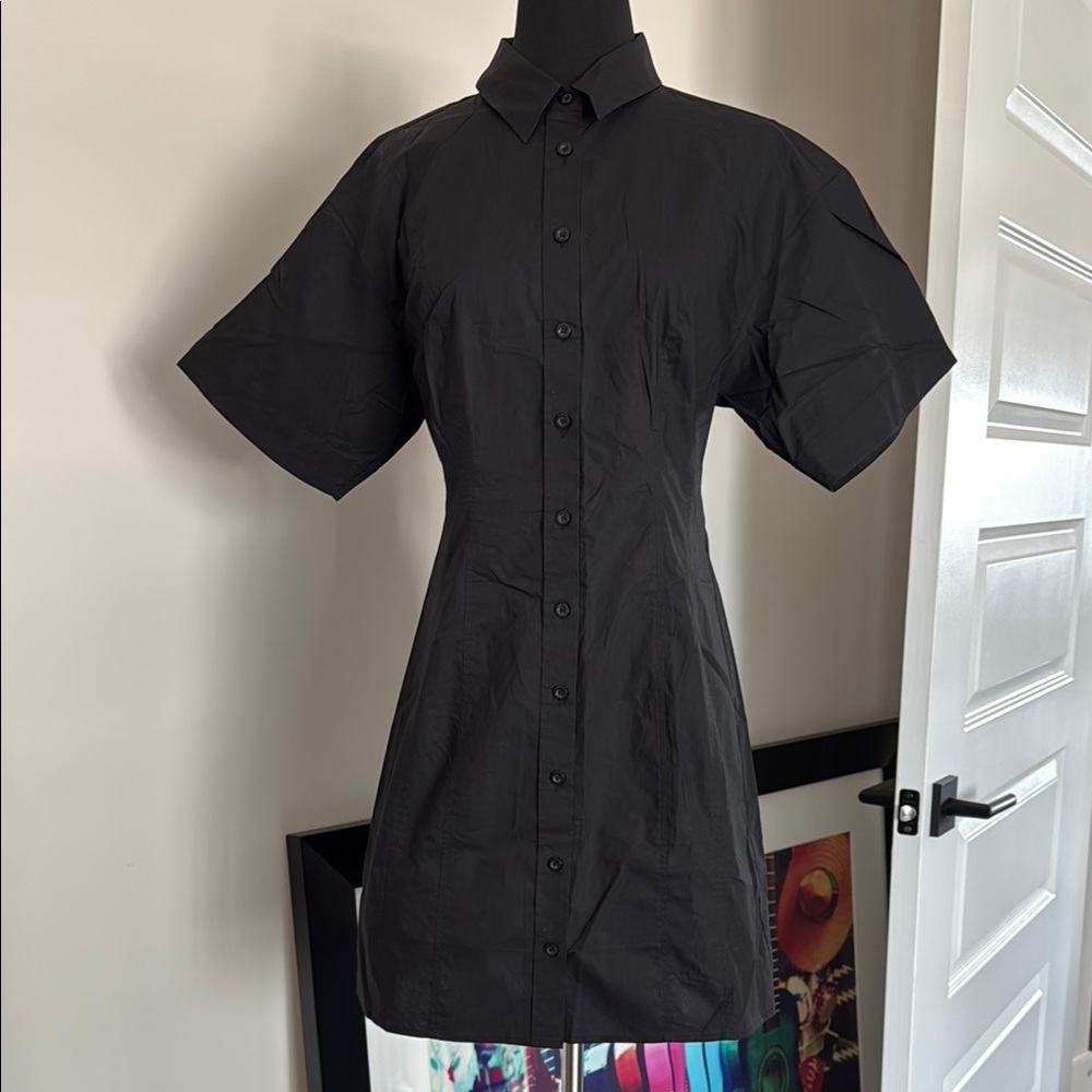 NWOT Frame Denim Black Short Sleeve Shirt Dress Sz XS